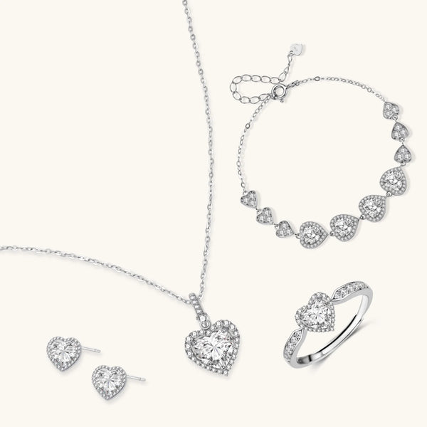 Moissanit-Set „Herz-Symphonie“ aus 925 Sterling Silber
