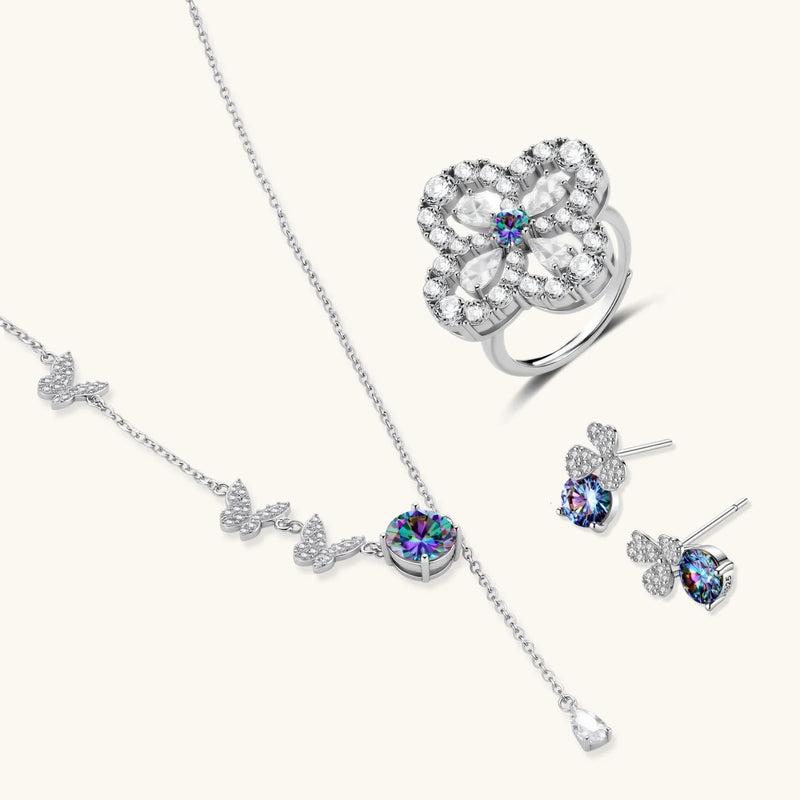 Glücksklee Moissanit-Set aus platiniertem 925 Sterling Silber
