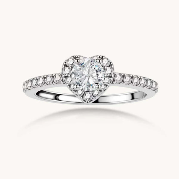 Herz Halo Moissanit-Ring aus 925 Sterling Silber mit Platinüberzug