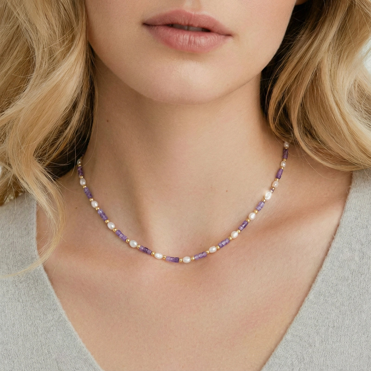 Amethyst & Perlen Harmonie-Kette - COCELY